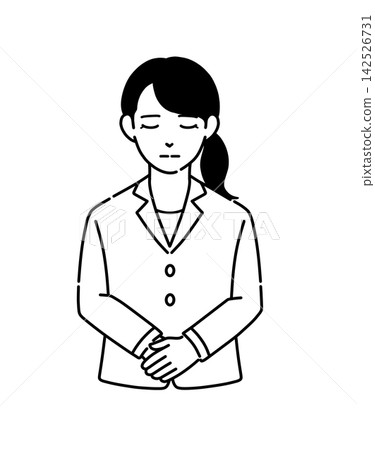 Illustration of a woman in a suit bowing with her hands clasped (monochrome 2) Illustration of a woman in a suit bowing with her hands clasped (monochrome 2) 142526731