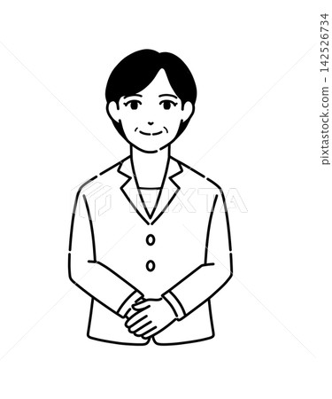 Illustration of a senior woman in a suit bowing with her hands clasped (monochrome 1) Illustration of a senior woman in a suit bowing with her hands clasped (monochrome 1) 142526734