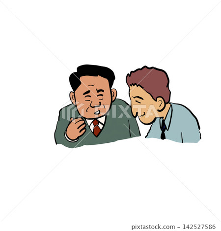 一幅插圖,描繪了老闆和下屬微笑交談的場景。 一幅插圖,描繪了老闆和下屬微笑交談的場景。 142527586
