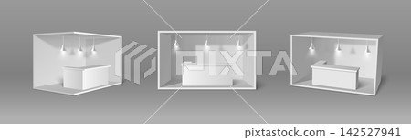 3D exhibition booth mockups, empty corner display 142527941
