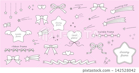 A set of vector illustrations of dreamy, cute decorative frames. Stars, ribbons, and a dreamy, cute style. A set of vector illustrations of dreamy, cute decorative frames. Stars, ribbons, and a dreamy, cute style. 142528042