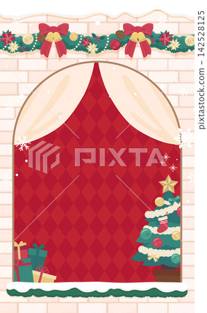 Christmas frame with wreath decoration and white brick background (vertical) Christmas frame with wreath decoration and white brick background (vertical) 142528125