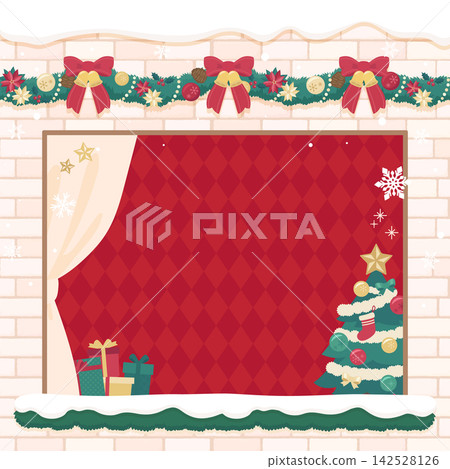 Christmas frame with wreath decoration and white brick background - square Christmas frame with wreath decoration and white brick background - square 142528126