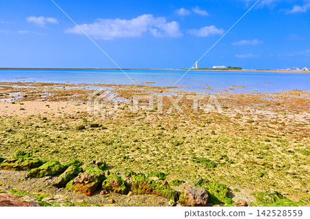 Naha Airport control tower as seen from the beach at Umikaji Terrace on Senaga Island in Tomigusuku City, Okinawa Prefecture. Naha Airport control tower as seen from the beach at Umikaji Terrace on Senaga Island in Tomigusuku City, Okinawa Prefecture. 142528559