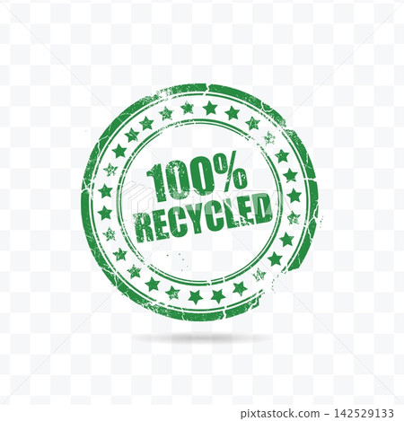 100 Percent Recycled Grunge Stamp Green Vector Illustration featuring Star Border for Sustainable Packaging Label 100 Percent Recycled Grunge Stamp Green Vector Illustration featuring Star Border for Sustainable Packaging Label 142529133