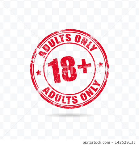 Adults Only 18 plus red grunge rubber stamp vector illustration featuring circular frame for age restriction labels Adults Only 18 plus red grunge rubber stamp vector illustration featuring circular frame for age restriction labels 142529135