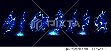 Cartoon lightning bolt effect with energy strikes Cartoon lightning bolt effect with energy strikes 142529160
