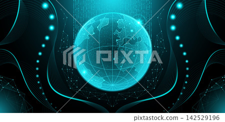 Digital Earth globe with glowing network lines Digital Earth globe with glowing network lines 142529196