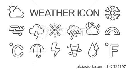 Collection of weather icons on white background Collection of weather icons on white background 142529197