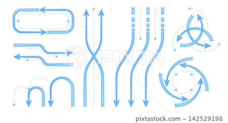 Blue arrows of airflow direction, cold air icons Blue arrows of airflow direction, cold air icons 142529198