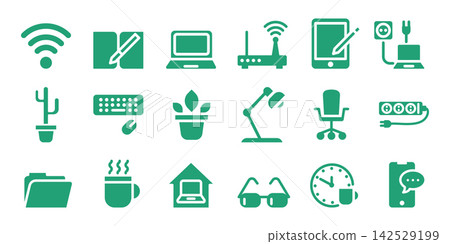 Remote work icons on white background Remote work icons on white background 142529199