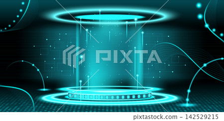 Futuristic digital podium, glowing neon platform Futuristic digital podium, glowing neon platform 142529215