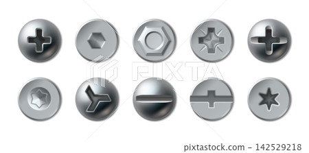 3d bolt heads and metal screws, steel fasteners 3d bolt heads and metal screws, steel fasteners 142529218
