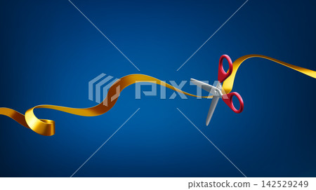 Grand opening banner with gold ribbon and scissors Grand opening banner with gold ribbon and scissors 142529249