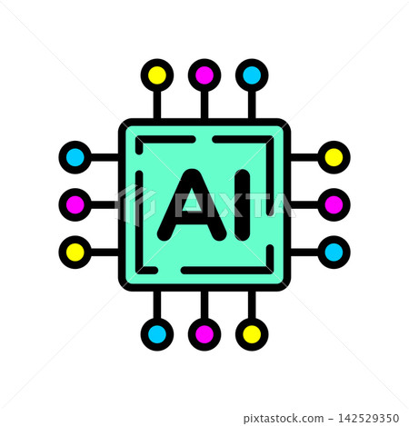 Artificial Intelligence Microchip Vector Icon with Circuit Node Connections Artificial Intelligence Microchip Vector Icon with Circuit Node Connections 142529350