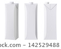 Set of white carton pack, blank box for milk or juice. Vector realistic 3d mockup of cardboard package with plastic cap for liquid dairy products and beverage isolated on background. 142529488
