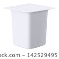 Plastic yogurt container isolated on white. Mockup for ice cream, yoghurt, mayo, paint, or putty. Yogurt Package design. Blank food product container template. Realistic 3d vector illustration. 142529495