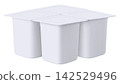 Blank pack of four yogurt packaging. Mockup dessert plastic container isolated on white background with clipping path. Realistic 3d rendering 142529496