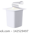 Plastic packages with yogurt. Dairy sour cream with foil lid, cap isolated on white background with clipping path. Realistic 3d rendering 142529497