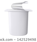 Plastic packages with yogurt. Dairy sour cream with foil lid, cap isolated on white background with clipping path. Realistic 3d rendering 142529498