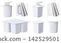 Realistic icon set collection of sour cream or yogurt cups in different angels with foil lid, cap isolated on white background, 3d vector illustration 142529501