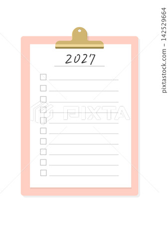 Handwritten checklist and clipboard with the year 2027 - Stylish and cute template material 142529664