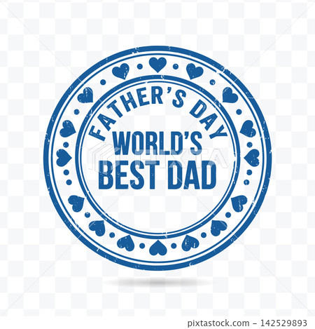 Blue grunge rubber stamp vector illustration with Fathers Day Worlds Best Dad typography for greeting cards and gift tags 142529893
