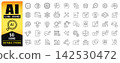 Artificial Intelligence Line Icon Set Featuring 50 Editable Stroke Outline Symbols For AI Technology, Machine Learning, Robotics, Automation, Data Analysis, Chatbots And Digital Innovation Vector Desi 142530472
