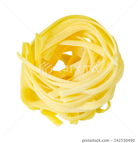raw tagliatelle nest, isolated on white background with clipping path raw tagliatelle nest, isolated on white background with clipping path 142530490