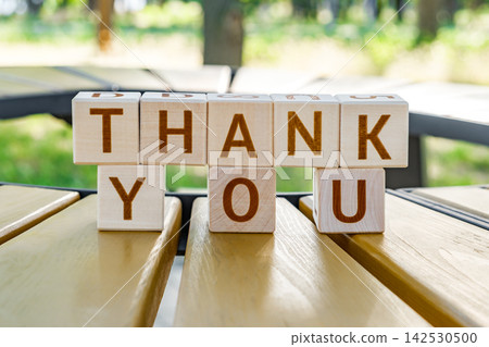 motivational word Thank You is laid out from letters on wooden cubes 142530500