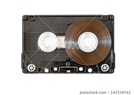 audio cassette disassembled, inside, isolated on white background with clipping path audio cassette disassembled, inside, isolated on white background with clipping path 142530542