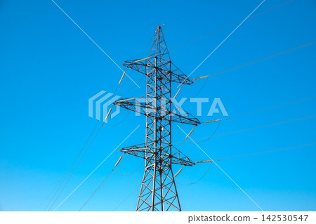 electrical wires with insulators on a metal support electrical wires with insulators on a metal support 142530547