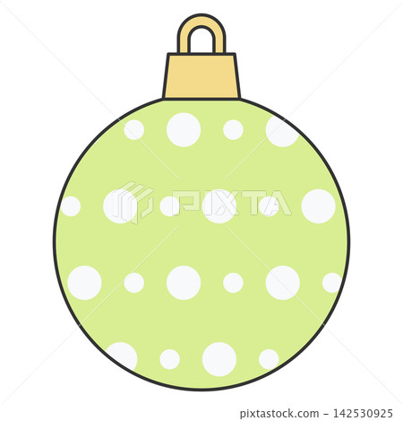 Flat style sticker illustration of a light green polka dot christmas bauble isolated on transparent background. Festive holiday tree hanging ornament clip art graphic icon element for xmas asset. Flat style sticker illustration of a light green polka dot christmas bauble isolated on transparent background. Festive holiday tree hanging ornament clip art graphic icon element for xmas asset. 142530925