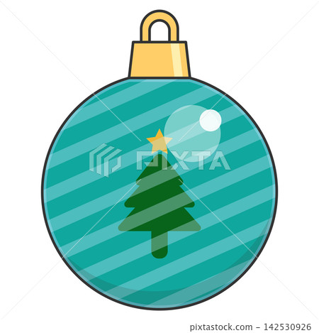 Flat style sticker illustration of a turquoise christmas bauble with pine tree pattern isolated on transparent background. Festive holiday hanging ornament clip art graphic icon element for xmas asset Flat style sticker illustration of a turquoise christmas bauble with pine tree pattern isolated on transparent background. Festive holiday hanging ornament clip art graphic icon element for xmas asset 142530926