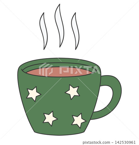 Flat style sticker illustration of a mug of hot cocoa isolated on transparent background. Cozy winter drink mug clip art graphic icon design element for cold seasonal project asset. Flat style sticker illustration of a mug of hot cocoa isolated on transparent background. Cozy winter drink mug clip art graphic icon design element for cold seasonal project asset. 142530961