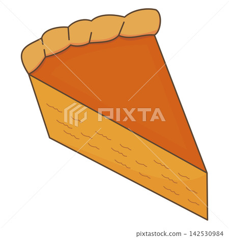 Flat style sticker illustration of a slice of pumpkin pie isolated on transparent background. Baked thanksgiving dessert pastry piece clip art graphic icon element for holiday project. Flat style sticker illustration of a slice of pumpkin pie isolated on transparent background. Baked thanksgiving dessert pastry piece clip art graphic icon element for holiday project. 142530984