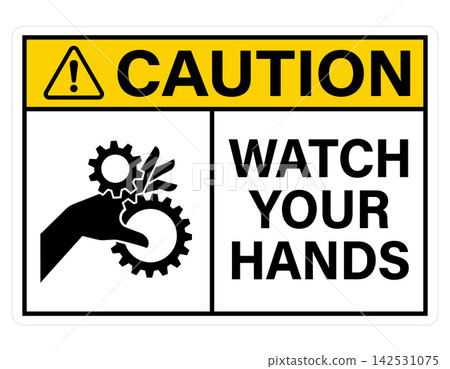 Caution wear personal protective equipment safety sign vector graphic featuring mandatory icons and text 142531075