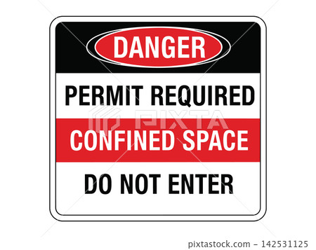 Danger permit required confined space do not enter sign vector graphic featuring bold warning text and layout Danger permit required confined space do not enter sign vector graphic featuring bold warning text and layout 142531125