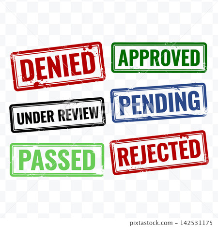 Grunge Rubber Stamp Collection in Vibrant Colors featuring Approved Denied Pending Rejected vector illustration Grunge Rubber Stamp Collection in Vibrant Colors featuring Approved Denied Pending Rejected vector illustration 142531175