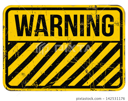 Grunge warning sign vector illustration with hazard stripes and distressed texture for industrial safety Grunge warning sign vector illustration with hazard stripes and distressed texture for industrial safety 142531176