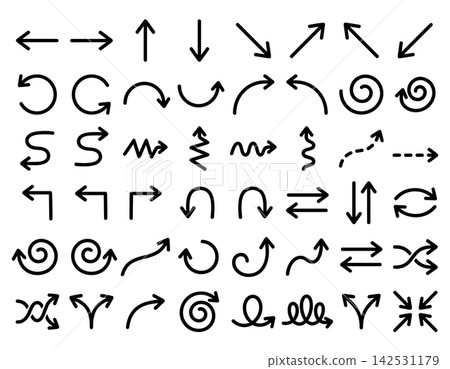 Hand drawn arrows vector set featuring sketchy doodle pointers and curly direction symbols for web design Hand drawn arrows vector set featuring sketchy doodle pointers and curly direction symbols for web design 142531179