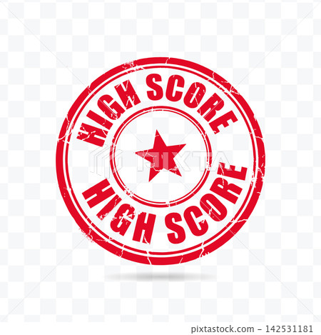 High score red grunge rubber stamp vector illustration featuring a circular border and central star element High score red grunge rubber stamp vector illustration featuring a circular border and central star element 142531181