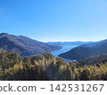 蘆之湖在湛藍天空的襯托下，綿延於山坡之上，構成了一幅壯麗的自然景觀（箱根，留白） 142531267