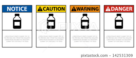 Safety Signage Set with Medicine Bottle Icons, colorful vector illustration for industrial hazard labeling Safety Signage Set with Medicine Bottle Icons, colorful vector illustration for industrial hazard labeling 142531309