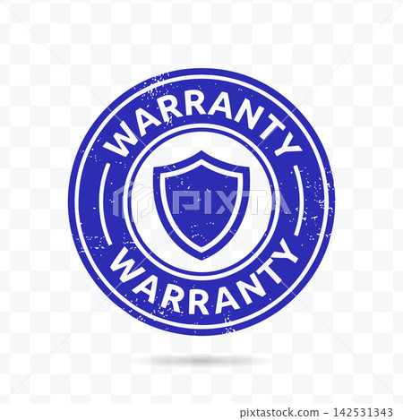 Warranty blue rubber stamp vector illustration featuring a central shield icon for commercial business labels Warranty blue rubber stamp vector illustration featuring a central shield icon for commercial business labels 142531343
