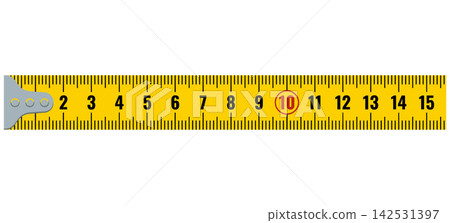Yellow Tape Measure Ruler with Black Increments and Metal Hook vector illustration for construction projects 142531397