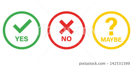 Yes no maybe vector illustration with green checkmark red cross and yellow question mark symbols 142531399