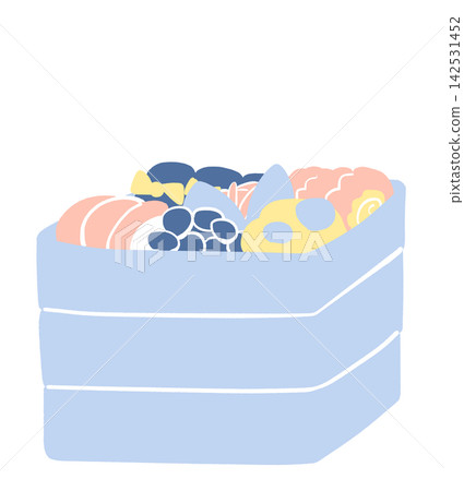 Illustration of three-tiered New Year dishes Illustration of three-tiered New Year dishes 142531452