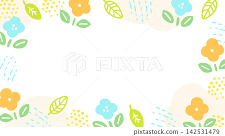 藍色和橙色花框 142531479