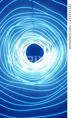 Cyan neon rings form a bright abstract vortex around a dark center, suggesting a futuristic portal or energy field. Cyan neon rings form a bright abstract vortex around a dark center, suggesting a futuristic portal or energy field. 142531587